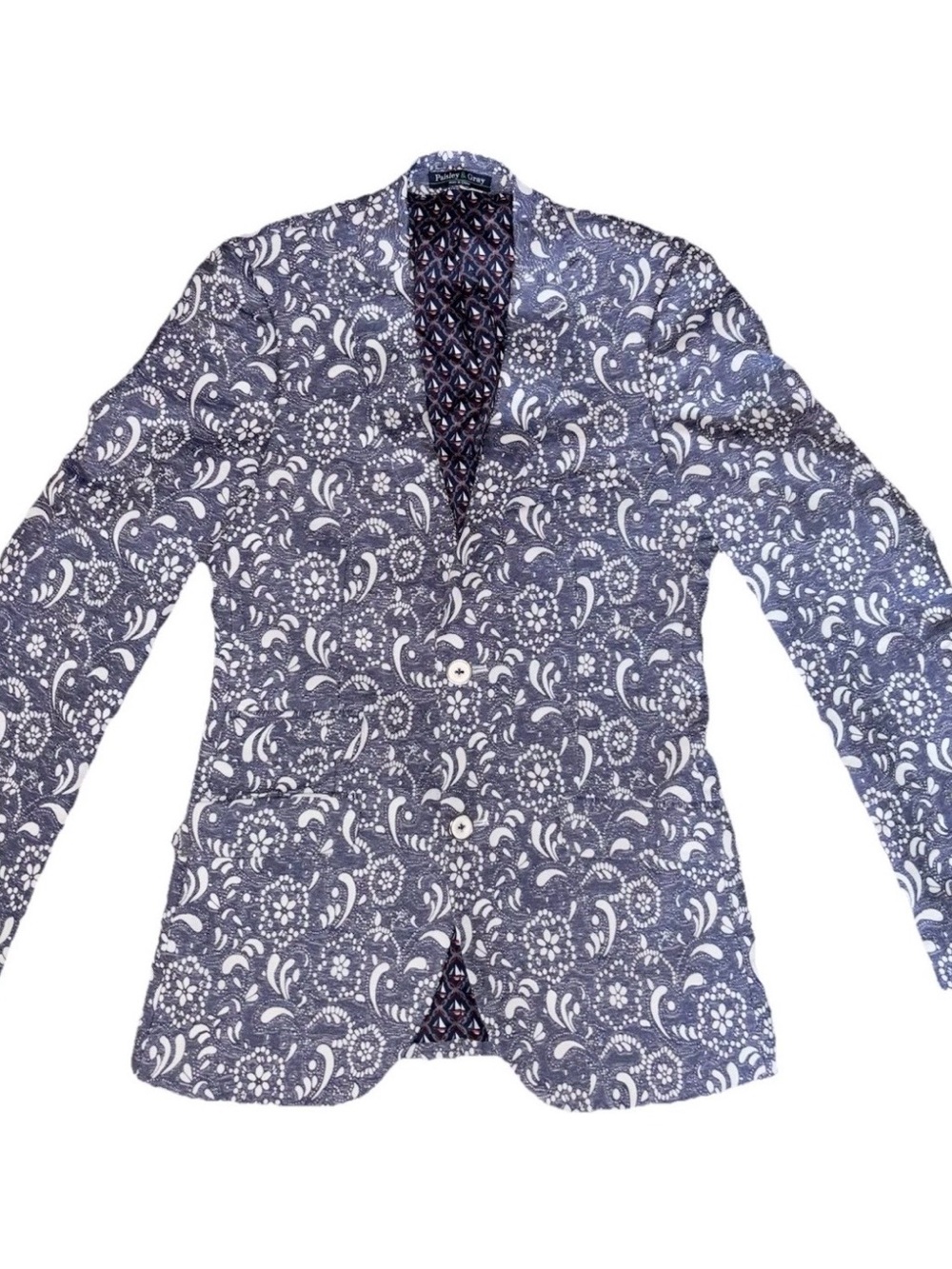 Paisley & Gray Blue & White Floral Notch Lapel Sport Coat 34 R